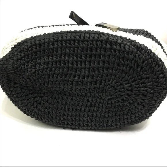 Adrienne Vittadini Nautical Black White Straw Summer Tote Bag - Picture 8 of 16